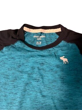 Abercrombie Kids Teal & Navy Raglan Long Sleeve Shirt Moose Logo Size 11/12